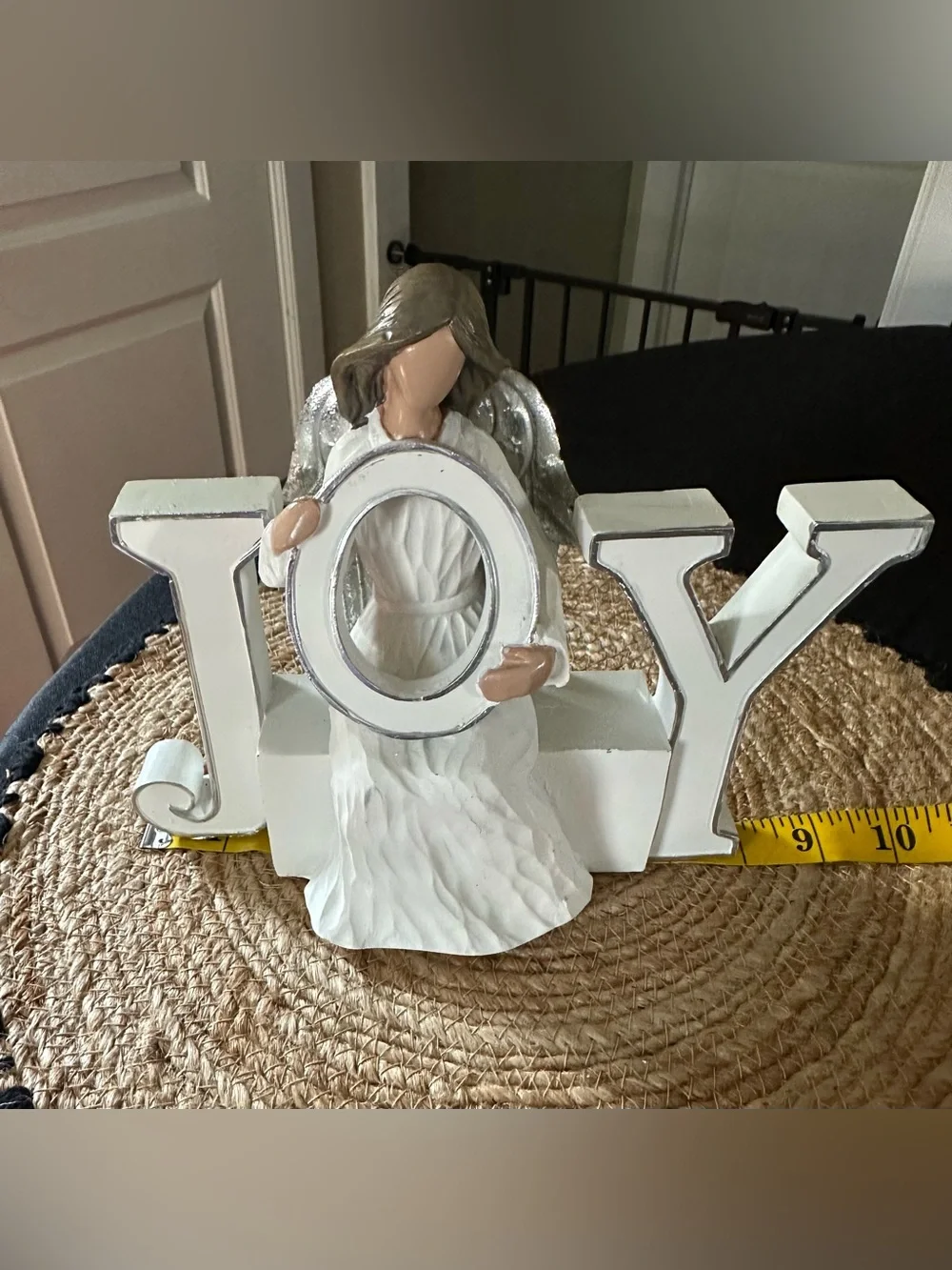 JOY Angel Figurine Tabletop Decor in White and Silver